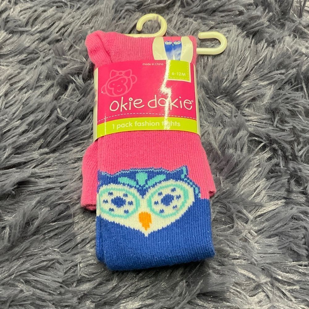 Okie Dokie Pink and Blue Owl Pattern Tights - 2 Sizes Available
